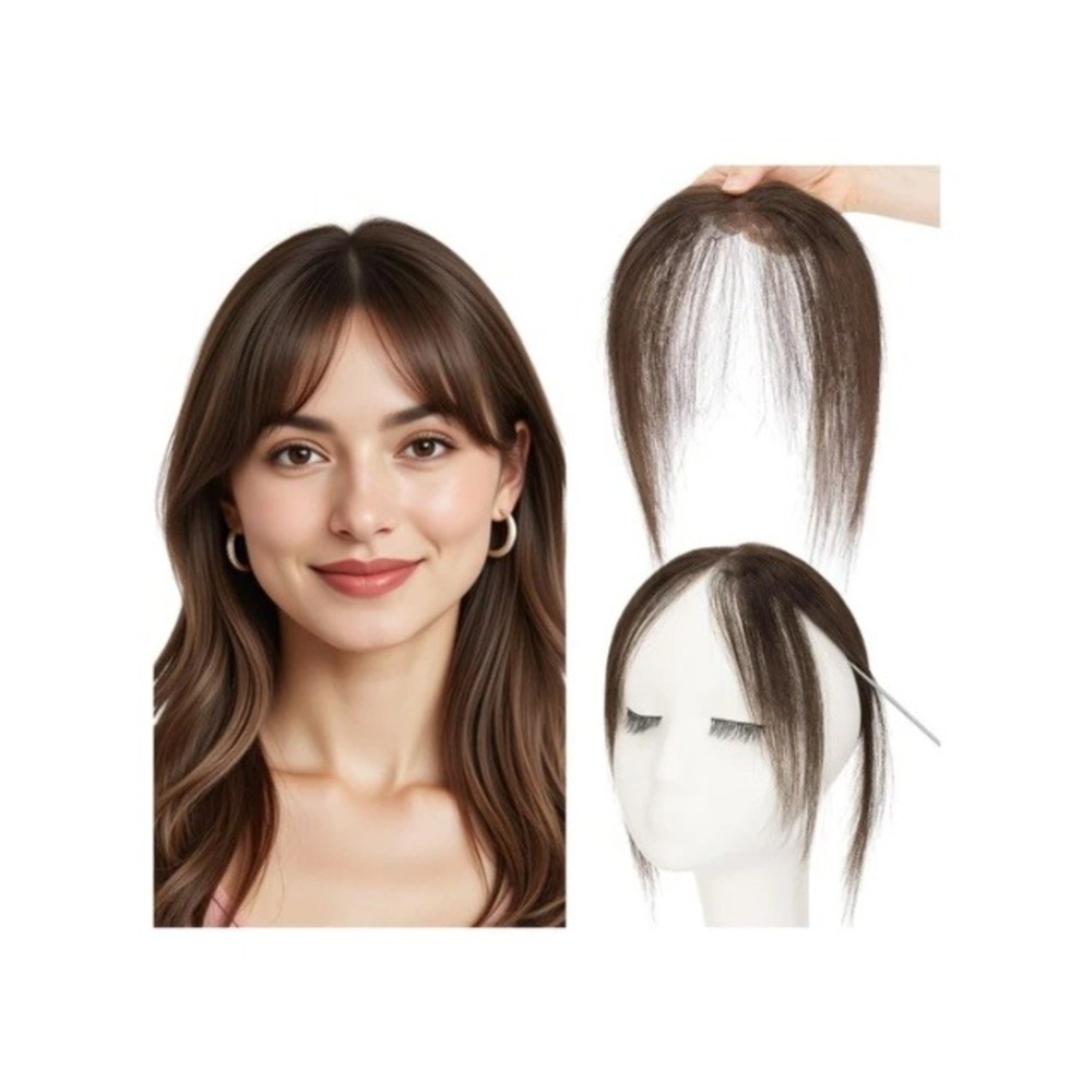 S-noilite Mocha Brown Human Hair Clip In Bangs Curtain Fringe Side Bangs #04
